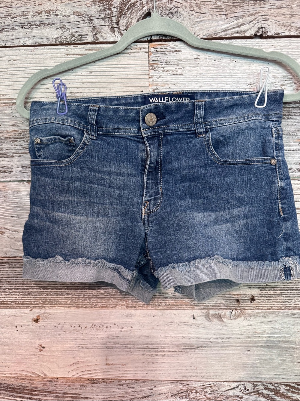 Wallflower Dark Blue Denim Frayed Hem Jean Shorts
